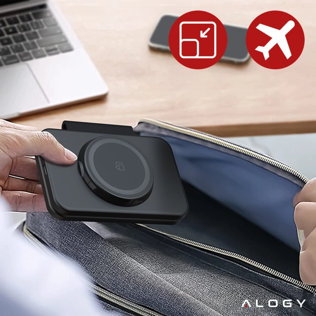 Бездротовий зарядний пристрій Alogy MagCharge Foldable Pro 3-в-1 для MagSafe, Apple iPhone, Watch, AirPods, чорний