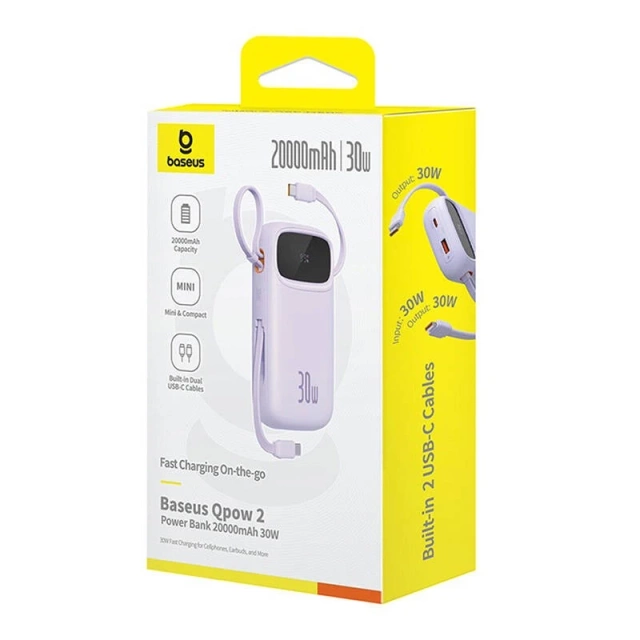 Powerbank Baseus QPow 2 20000 mAh 30 W 2xUSB-C Lila