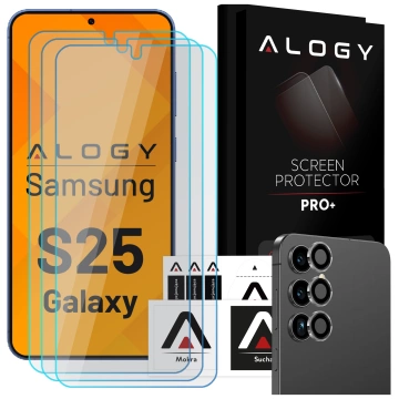 3x Ochranné sklo z tvrdeného skla pre Samsung Galaxy S25, ochranné sklo pre displej a fotoaparát 9H Alogy GlassGuard Pack™️ sada ochranných skiel