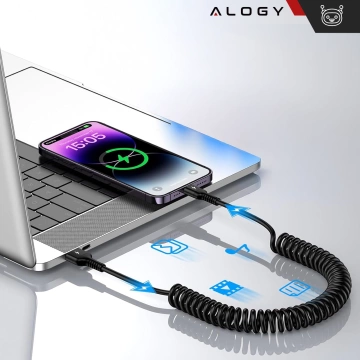 Alogy Spiral Car Charging Cable for iPhone 3A 150cm USB A-Lightning Black