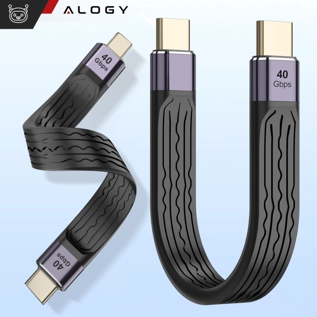 Kabel USB-C krótki 13cm Alogy Wydajny 240W 40Gbps z Obsługą 8K/60Hz Czarny