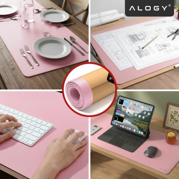 Podložka pod stôl 90×45 cm – protišmyková ochranná podložka z elegantnej PU ekokože, na myš a klávesnicu, štýlová a odolná – Alogy WorkMat™ Pink