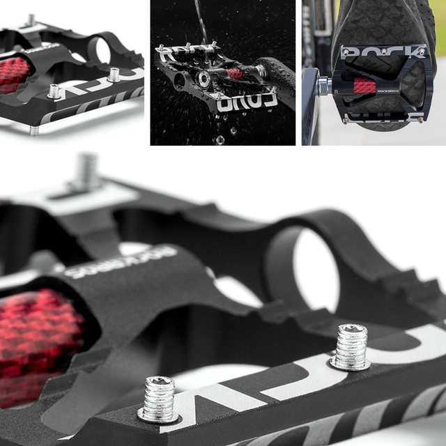 RockBros K307T aluminum platform pedals with 5 metal pins, set of 2 Black