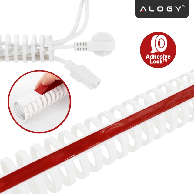 Pružinový organizér káblov pod stôl - Flexibilný kryt na správu káblov 50x4 cm, samolepiaci, na organizáciu káblov - Alogy CableStrip™ biely