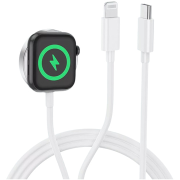 2in1 Magnetic Inductive Charger Cable for Apple Watch, iPhone 1M Lightning USB-C Alogy White