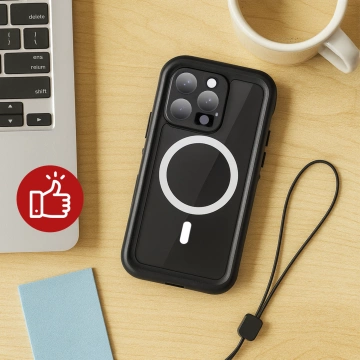 Puzdro na iPhone 15 vodotesné Mag Safe Case pancierové vodotesné puzdro čiernej a šedej farby