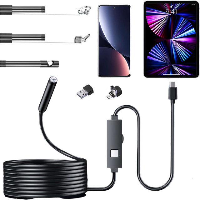 Alogy Duo Cam 1920 Full HD Lightning endoscope inspection camera for iPhone, USB-C, micro USB 3m 8mm black