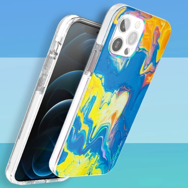 Kingxbar Watercolor Series colorful case for iPhone 12 Pro Max yellow-blue