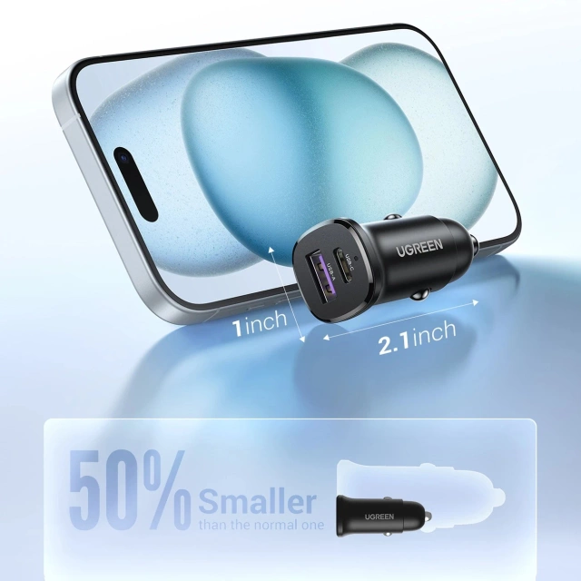 Ugreen EC305 25845 USB-C USB-A 30W autonabíjačka - čierna