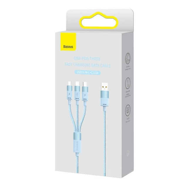 Kabel USB 3w1 Baseus StarSpeed, USB-C micro USB Lightning, 3,5A, 1,2m (niebieski)