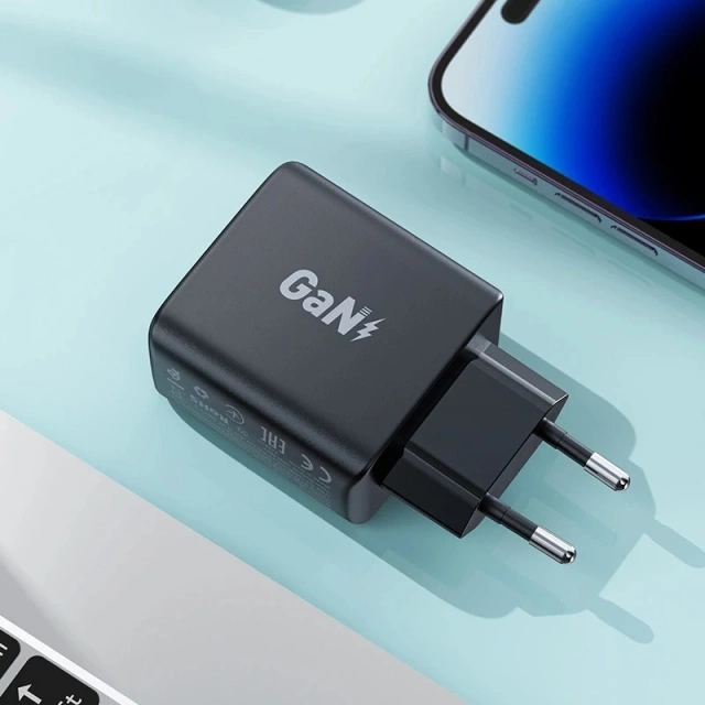 Black GaN 35W PD 2x USB C Acefast A49 Wall Charger - Fast and Safe