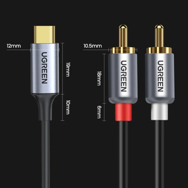 Kábel UGREEN audio audio kábel USB typu C (samec) - 2RCA (samec) 1,5 m sivý (20193 CM451)
