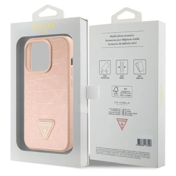 Pouzdro Guess GUHCP15XPCRTHCP pro iPhone 15 Pro Max růžové/růžové pevné pouzdro Croco Triangle Metal Logo