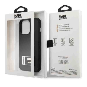 Ochranné pouzdro na telefon Karl Lagerfeld KLHCP13L3DKPK pro Apple iPhone 13 Pro / 13 6.1" černo/černé pevné pouzdro Ikonik Patch