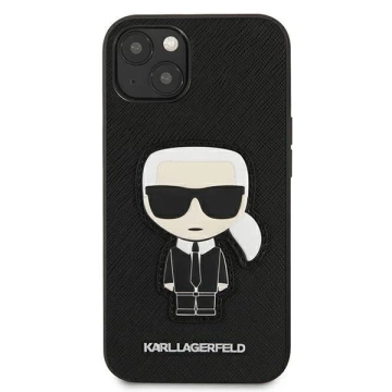 Karl Lagerfeld KLHCP13SOKPK iPhone 13 mini 5,4" čierny/čierny pevný obal Saffiano Ikonik Karl`s Patch