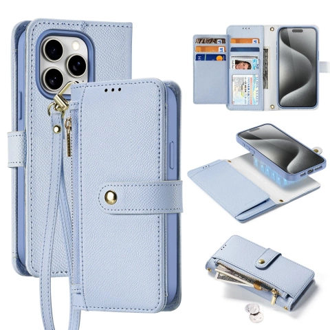 iPhone 15 Dux Ducis Lawa Leder Wallet Case MagSafe Blau
