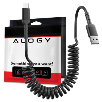 Alogy špirálový nabíjací kábel do auta 66W 5A 150cm USB na USB-C čierny