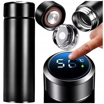 Thermal mug thermos Smart Bottle LED Water bottle 500ml Black Washing brush