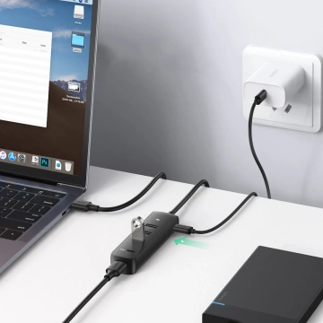 HUB 4w1 UGREEN USB - 4x USB Typ A 3.0 PD DC 12V 0.25m чорний (CM416 10915)
