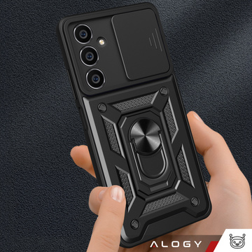 Pouzdro pro Samsung Galaxy S23 FE Armored Slide Case Prstenc Pouzdro Ochrana fotoaparátu Camshield Alogy Black Glass