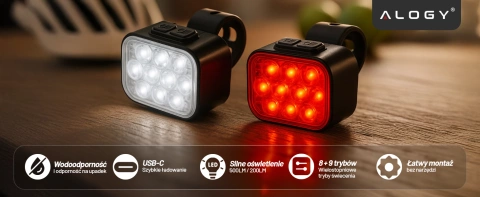LED svetlo na bicykel 500 LM 200 LM Alogy DuoRide™ svetlá 20 LED svietidlo na bicykel vodotesné svetlo predné a zadné svetlo predné a zadné 2 sady