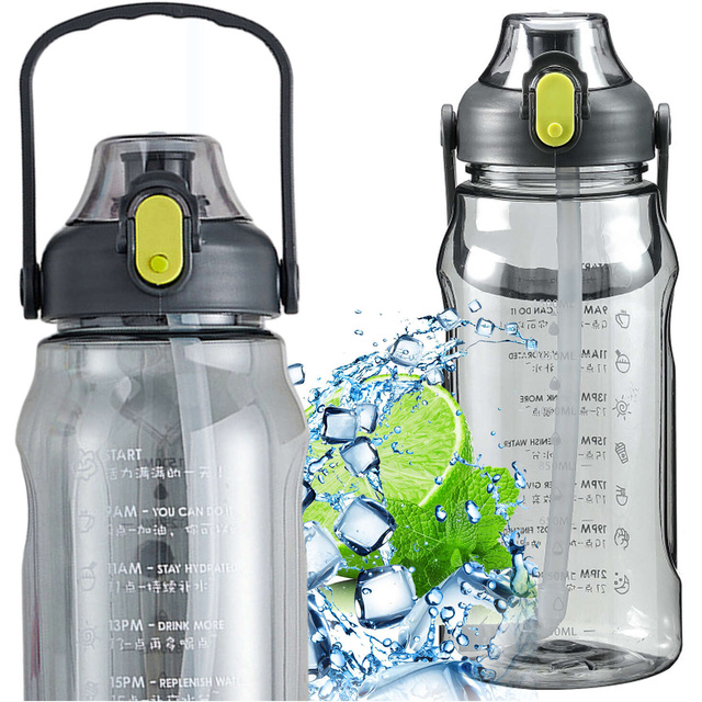 Láhev, láhev na pitnou vodu s brčkem, 1,5l, motivační, s upomínkou, s motivační odměrkou, s držadlem, Black Washing brush