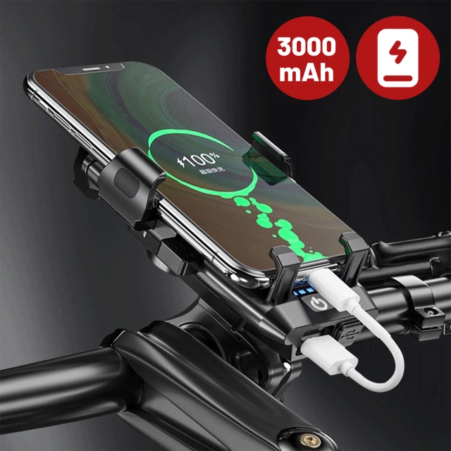 Велосипедний тримач для телефону 4в1 LED Light T6 Front Bell Bike Horn Powerbank 3000mAh Black