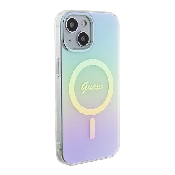 Etui Guess GUHMP15SHITSQ pre iPhone 15 6,1" turkusovo/tyrkysové pevné puzdro IML Iridescent MagSafe