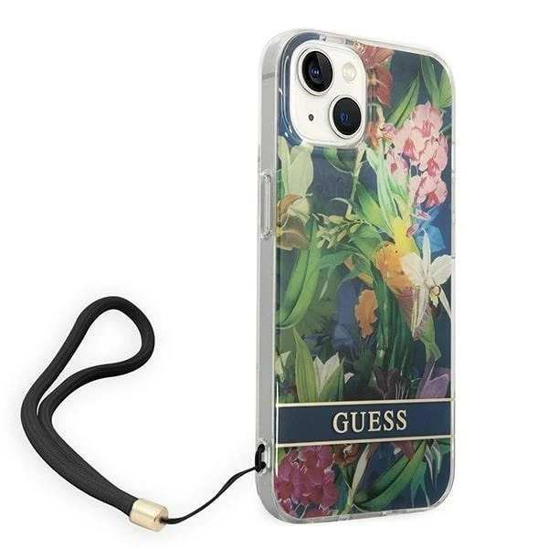 Etui Guess GUOHCP14MHFLSB do Apple iPhone 14 Plus 6,7" niebieski/modré pevné puzdro Flower Strap