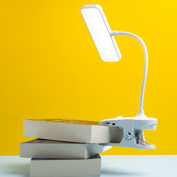 LED-Schreibtisch-Nachtlicht, Lesepult mit Clip, Clip-Lampe, Touch 3 Modi, kabelloses USB-Kabel, Weiß