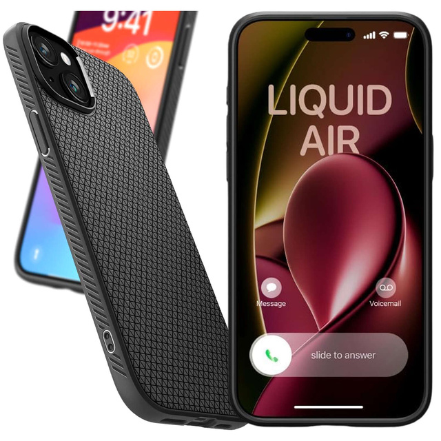 Pouzdro pro iPhone 15 Plus Spigen Liquid Air Case, pouzdro, ochranná zadní strana, matné černé sklo