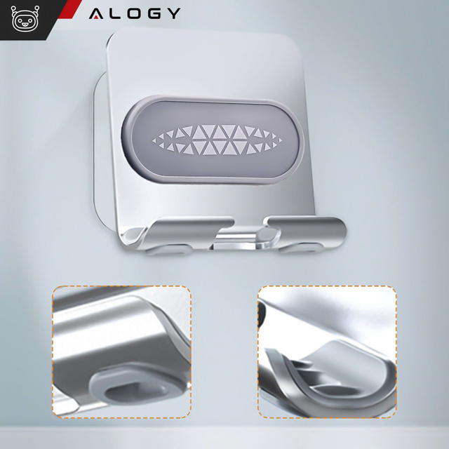 2x Nástěnný držák na telefon tablet 4-12" závěsný háček hliníkový háček na nástěnné zrcadlo Alogy Silver