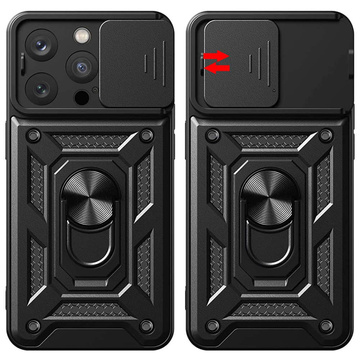 Броньований чохол для iPhone 15 Pro Camshield Case Ring Alogy Stand з кришкою для камери, чорний