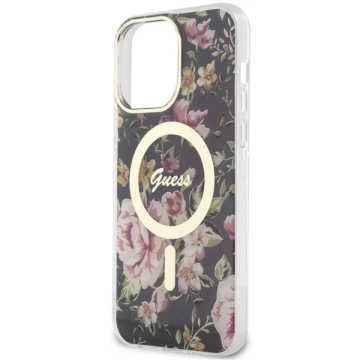 Sada na telefon Guess GUHMP14XHCFWSK do Apple iPhone 14 Pro Max 6,7" černý/černý pevný obal Flower MagSafe