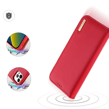 Dux Ducis Hivo Leather Flip Cover Originálna kožená peňaženka na karty a dokumenty iPhone 14 Pro Max Red