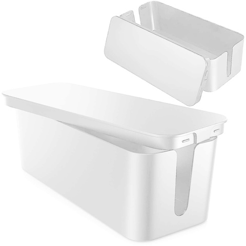 Kabel-Organizer, Schreibtisch-Bodenbehälter für Kabel, Lamellen, Alogy Box M, 31 cm, Weiß