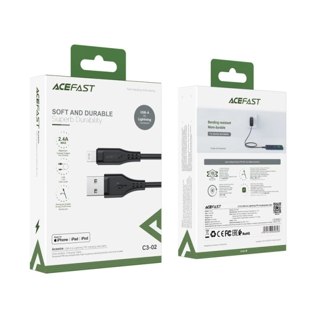 Acefast кабель MFI USB - Lightning 1,2m, 2,4A czarny (C3-02 black)