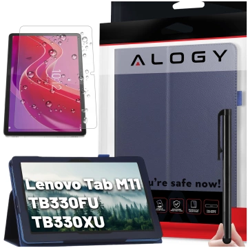 Skleněné pouzdro pro Lenovo Tab M11 10,95" TB330FU/TB330XU/TB331FC Kryt stojanu s flipem pro tablet Pouzdro Alogy Navy Blue Stylus Zdarma