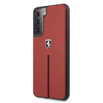 Etui na telefon Ferrari pevné pouzdro na Samsung Galaxy S21 černo/červené pevné pouzdro Off Track Leather Nylon Stripe