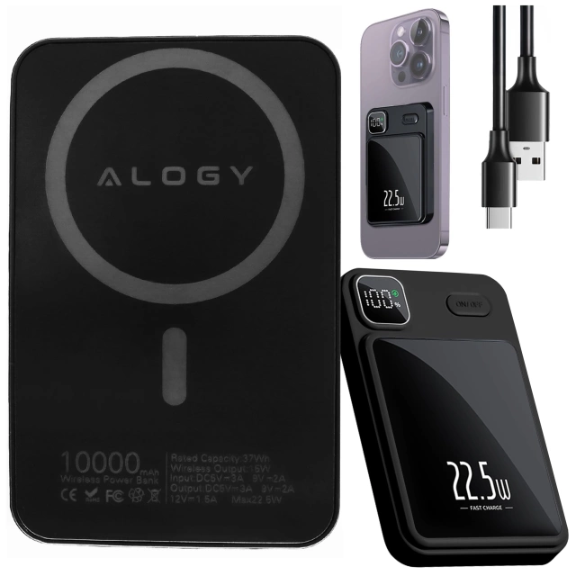PowerBank Alogy MagCharge 22,5W PD20W PowerDelivery rychlé nabíjení 10000mAh bezdrátové pro MagSafe Black