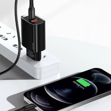 USAMS Nástěnná nabíječka 1xUSB-C 1xUSB T35 20W (pouze hlava) PD3.0 QC3.0 Rychlé nabíjení černá/černá CC121TC02 (US-CC121)