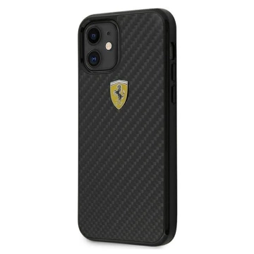Puzdro Ferrari iPhone 12 mini 5,4" čierne/čierne pevné puzdro On Track Real Carbon