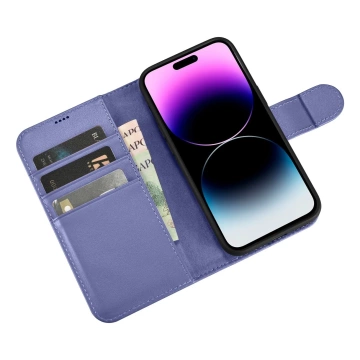 Peňaženka iCarer 2v1 kryt iPhone 14 Pro Max kožený flipový kryt Anti-RFID svetlofialový (WMI14220728-LP)