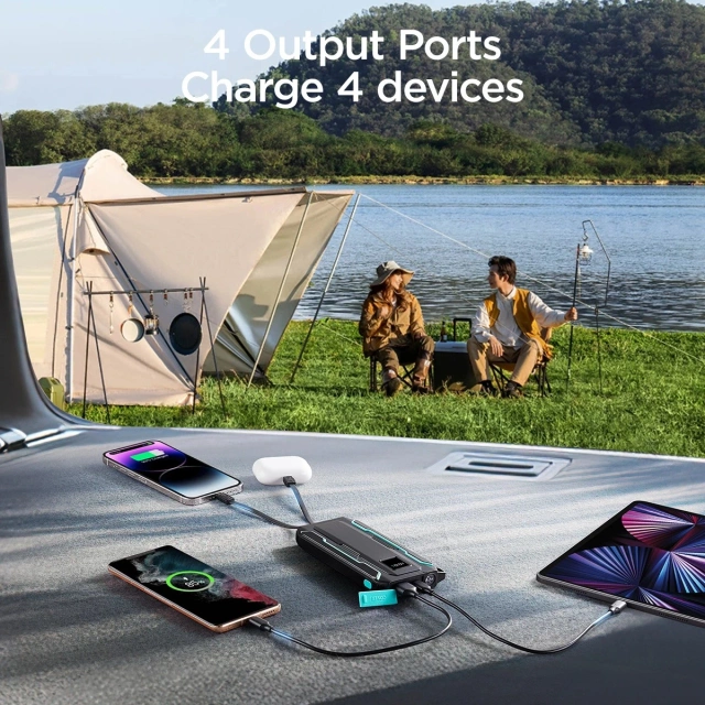 Зовнішній акумулятор Joyroom 10000mAh 22.5W з кабелями USB-C та Lightning, чорний