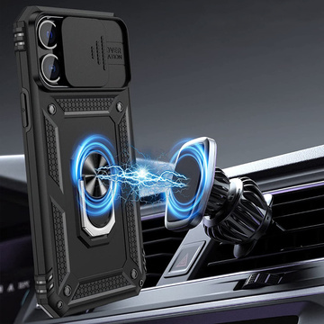 Броньований чохол для Apple iPhone 13 Pro з кришкою камери Alogy Camshield Stand Ring Duty Black Glass