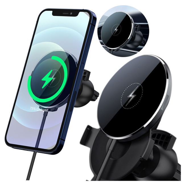 2-in-1 car holder with Alogy Airvent MagSafe QI Charger for MagSafe 15W inductive charger Black