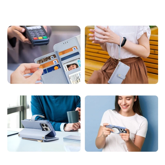 Lederhüllen für iPhone 16 Pro Max Dux Ducis Lawa mit MagSafe Wallet Blau