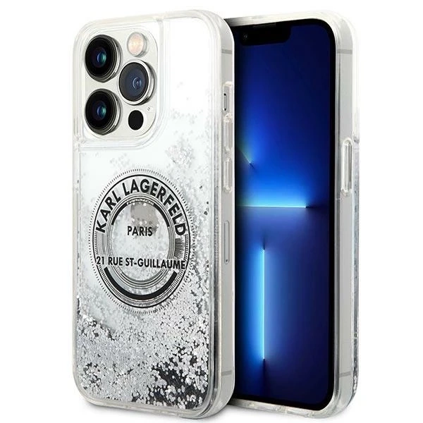Etui Karl Lagerfeld KLHCP14LLCRSGRS na iPhone 14 Pro 6,1" pevné puzdro Liquid Glitter RSG