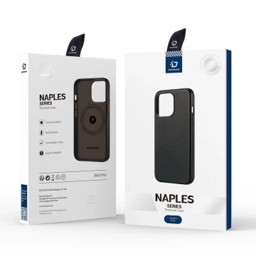 Kožené pouzdro Dux Ducis Naples pro iPhone 14 (kompatibilní s MagSafe) tmavě hnědé