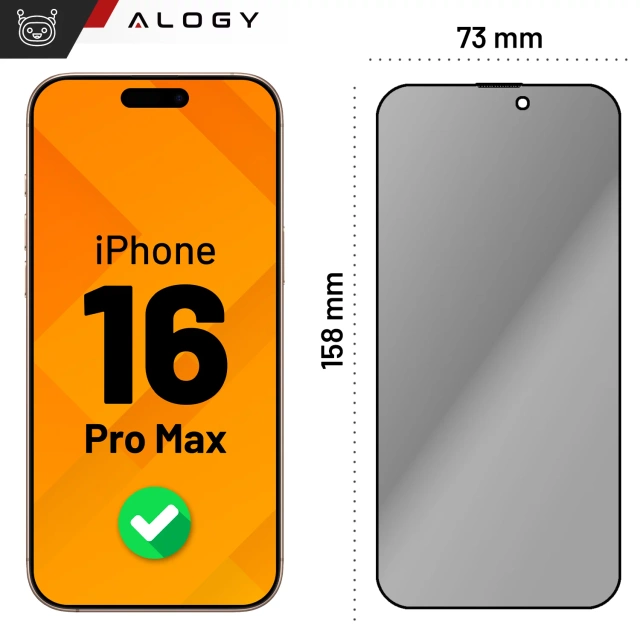 Захисне скло для Apple iPhone 16 Pro Max 9H Alogy Privacy EasyShield™️ з монтажною рамкою